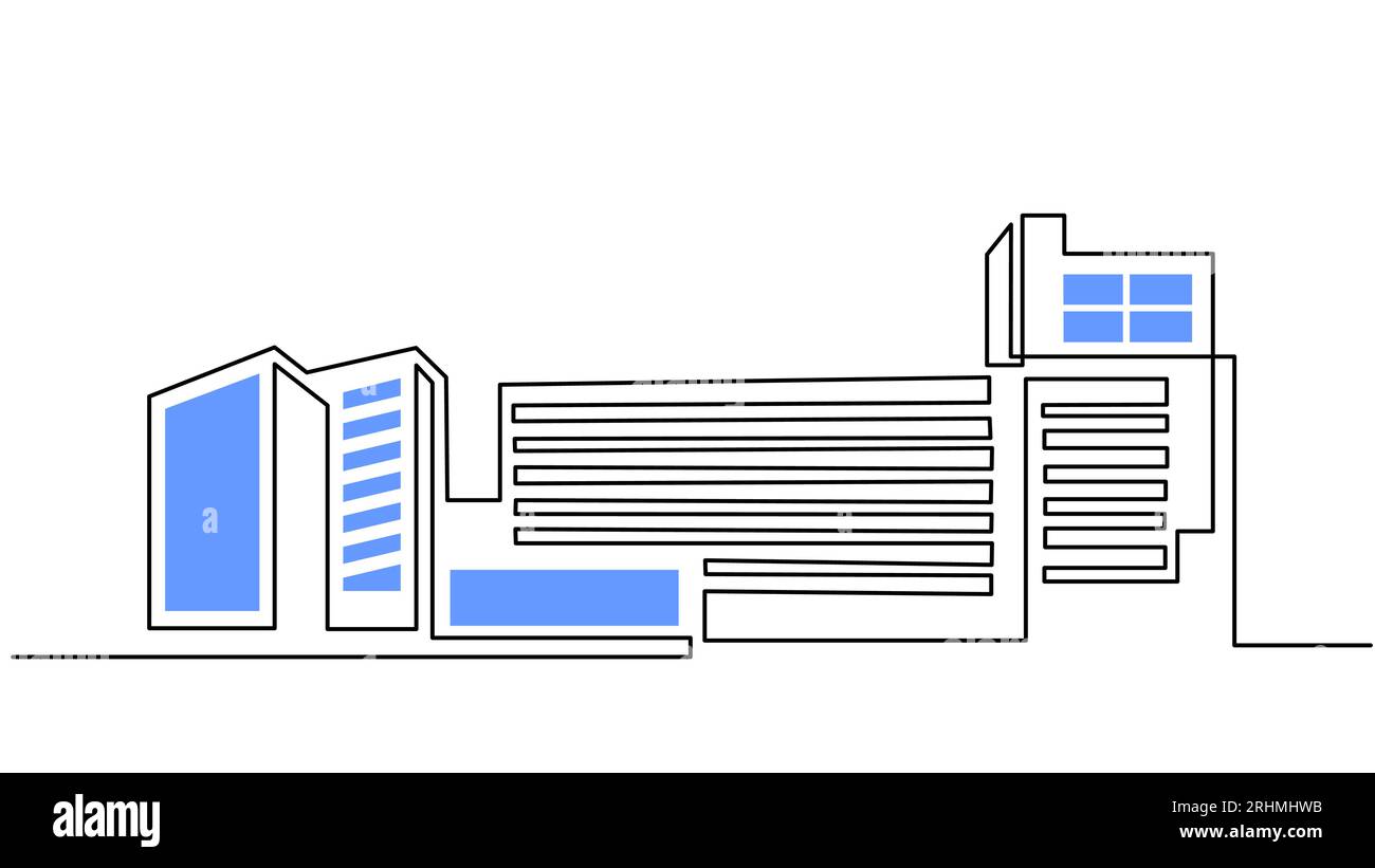 Hand drawing one continuous single line of modern city isolated on white background. Stock Vector