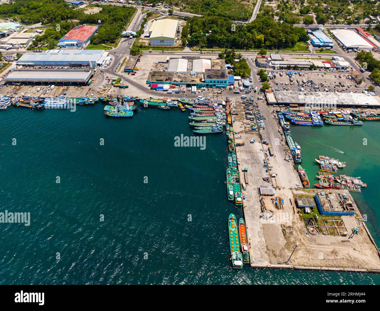 Colorful traditional fisherman boats in fish port in General Santos. Mindanao, Philippines. Stock Photo