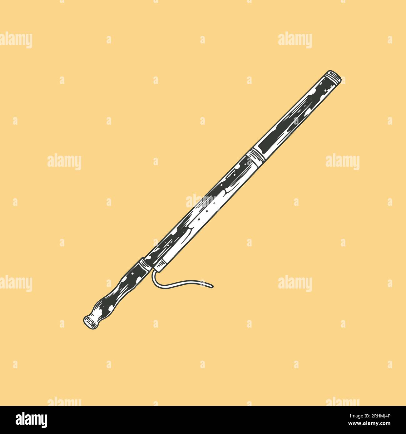 HandDrawn Bassoon Instrument Doodle Vector Illustration in Black and