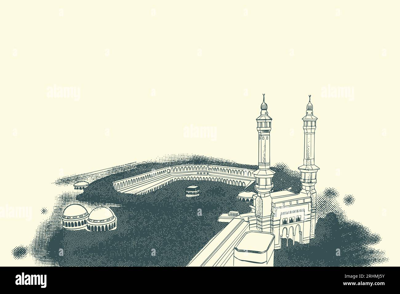Hand drawn sketch Islamic famous building of masjidil haram Stock