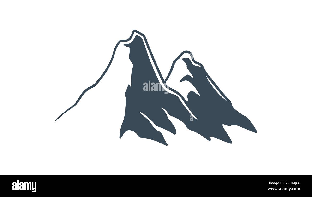 Mountain peak icon silhouette. Vector of simple vintage design logo ...