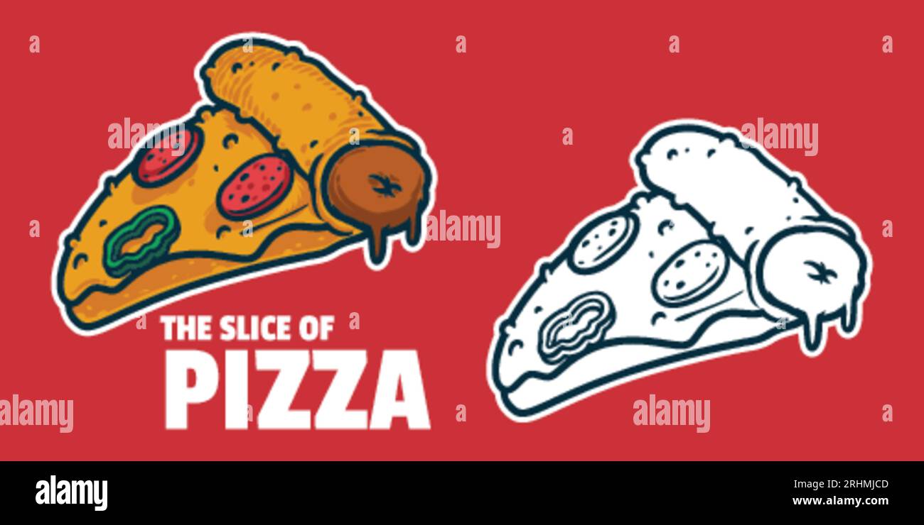 Pizza Drawing vector illustration, black and white colors, simple