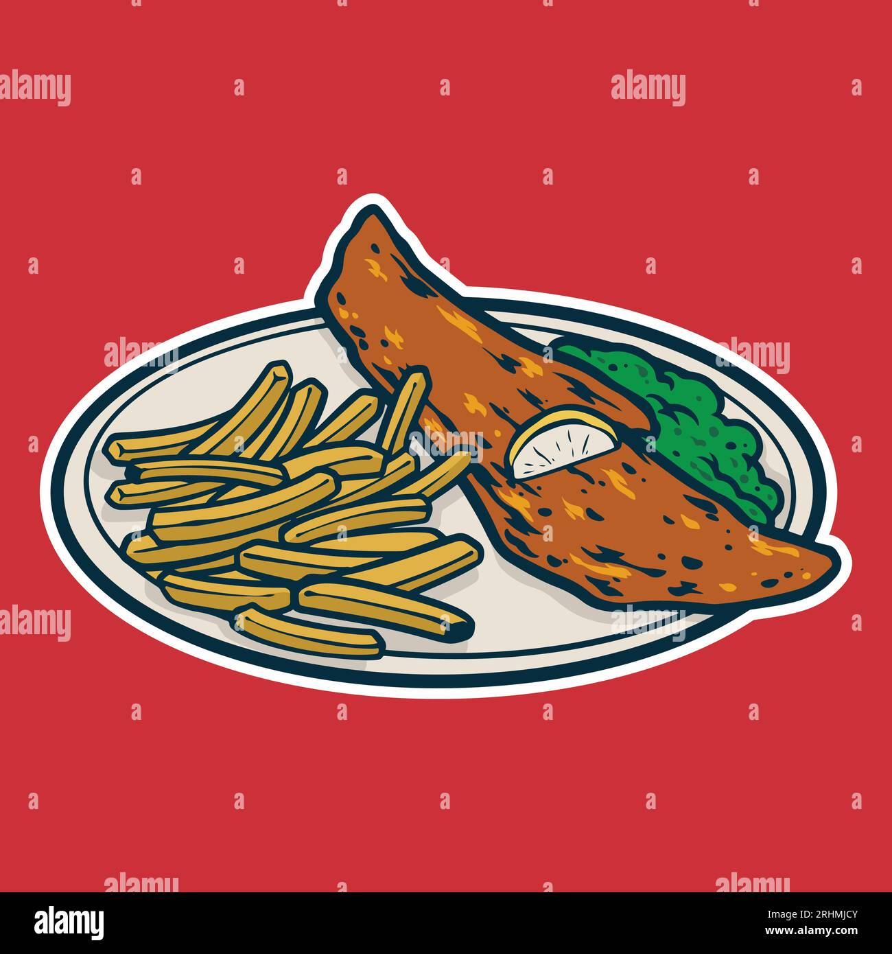 Fish and Chips Cartoon style colorful vector illustration. Seafood