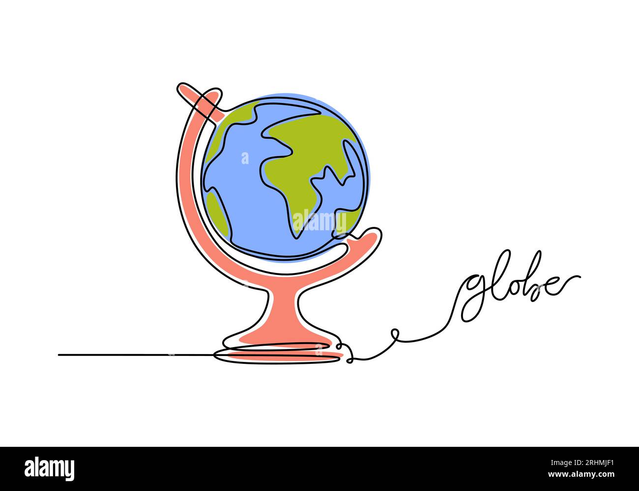 Globe - School education object, one line drawing continuous design