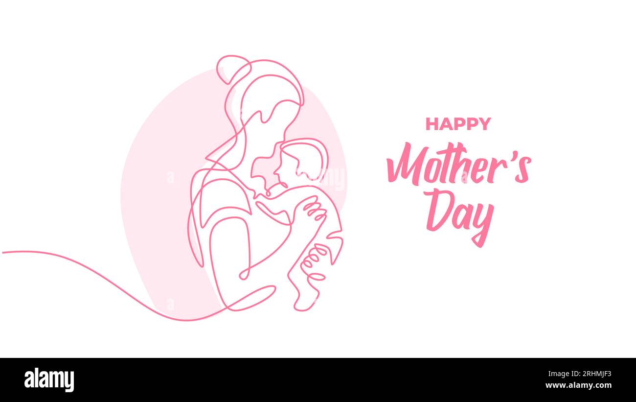 Mother holding her baby. Mothers day one line drawing concept. Vector illustration childhood theme. Stock Vector