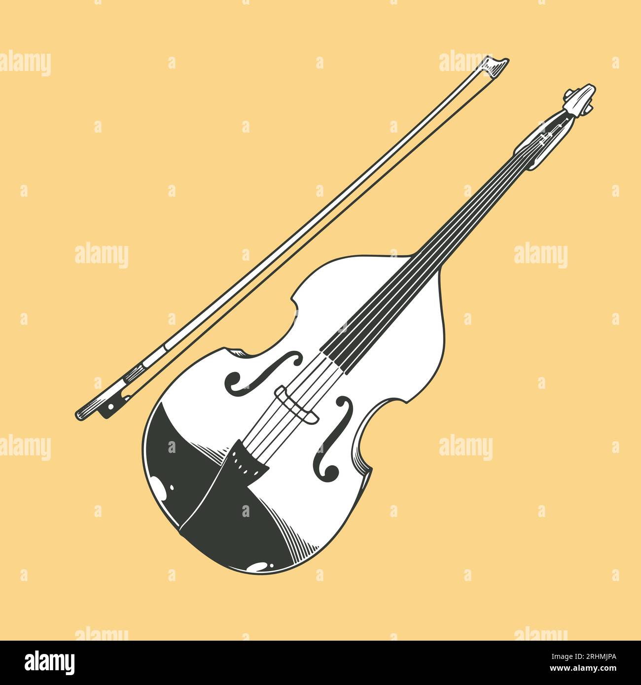 HandDrawn Double Bass Instrument Doodle Vector Illustration in Black
