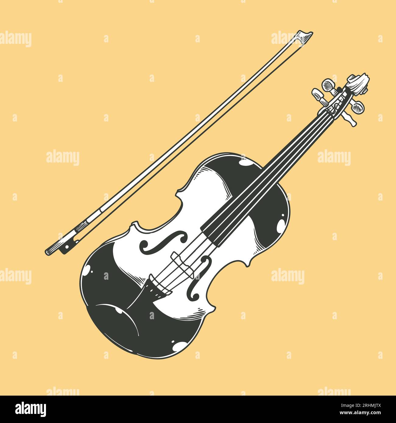 HandDrawn Viola Instrument Doodle Vector Illustration in Black and