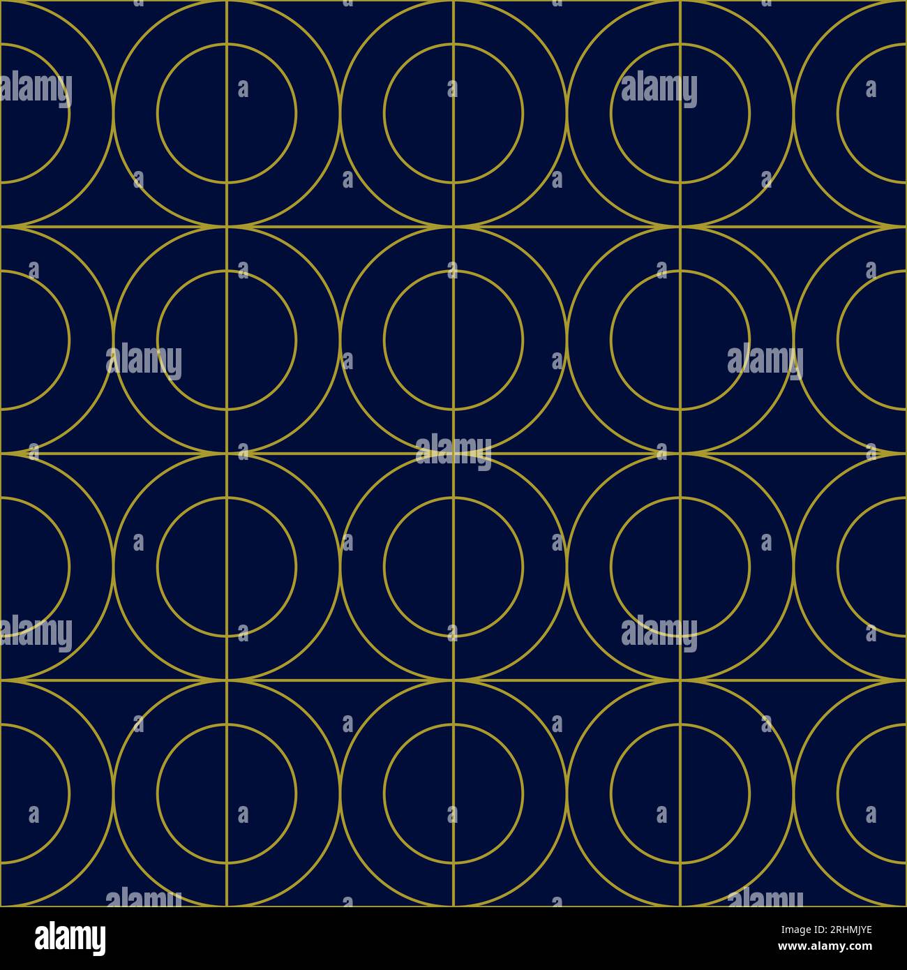 Artdeco Blue Gold Circles Seamless Pattern Stock Vector