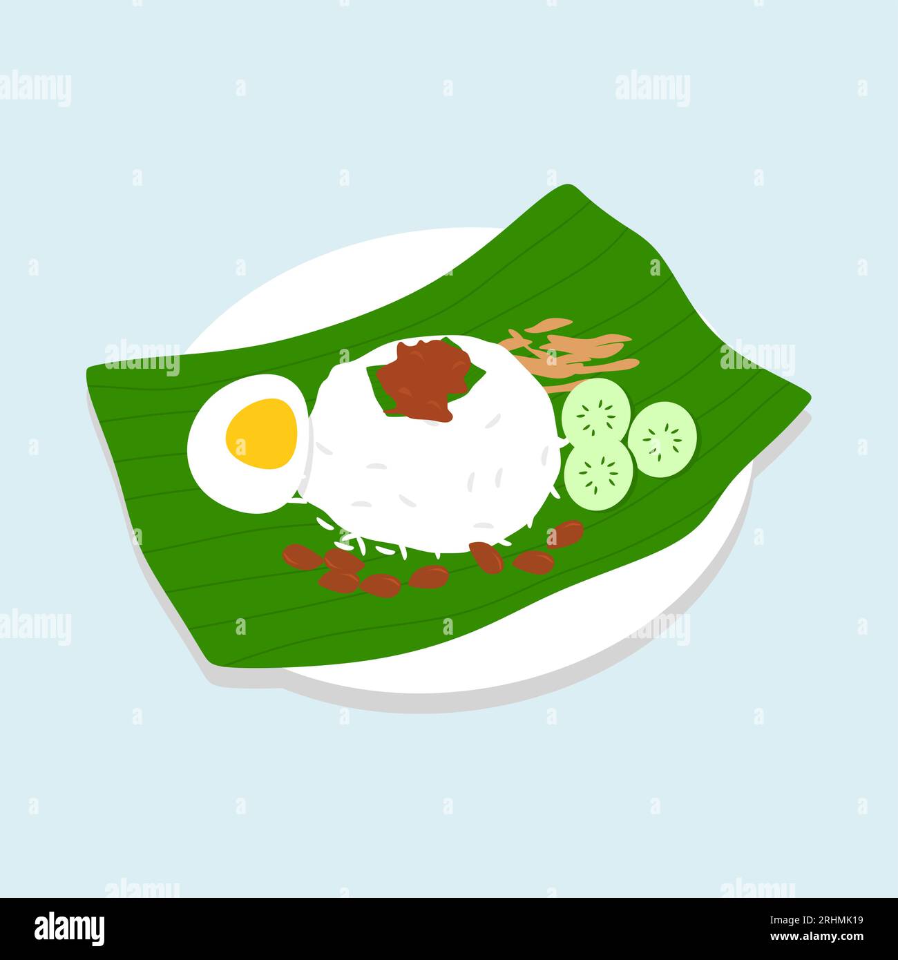 Malaysian Nasi Lemak with Sambal Sauce - Fragrant Malaysian Nasi Lemak with Spicy Sambal Sauce Vector Illustration Stock Vector