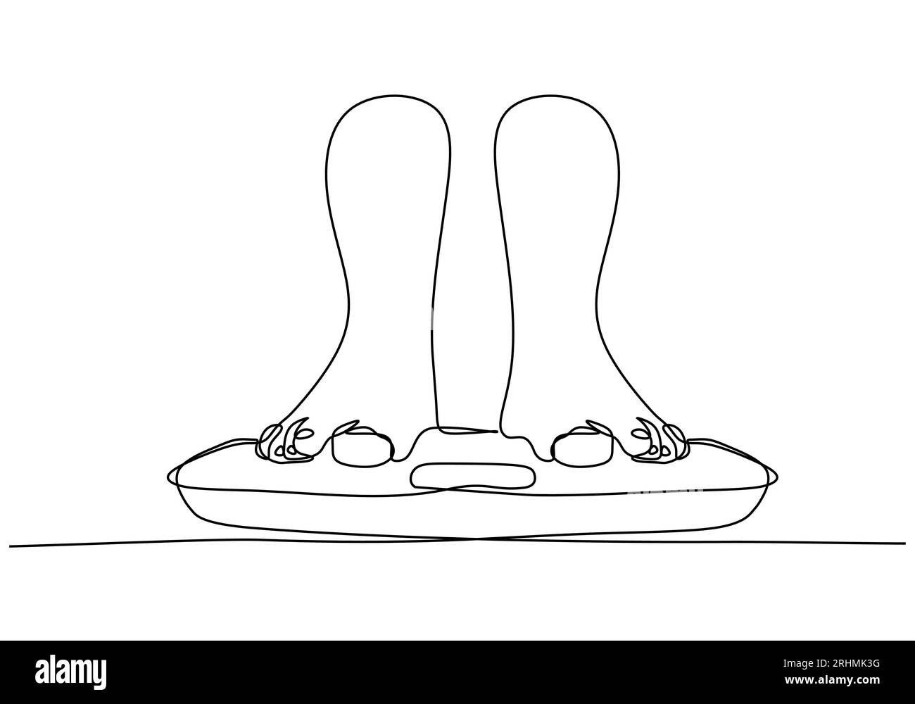feet on the floor scales one line drawing style vector illustration. Stock Vector