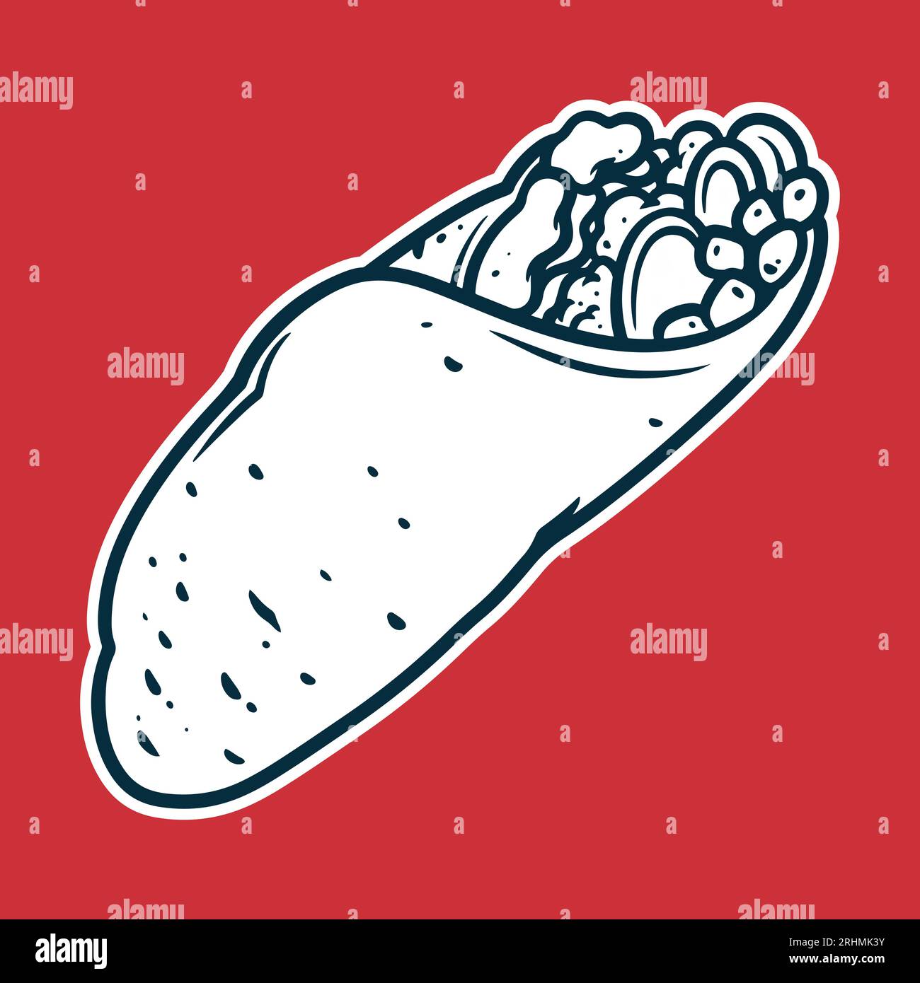 Burrito Drawing vector illustration, black and white colors, simple
