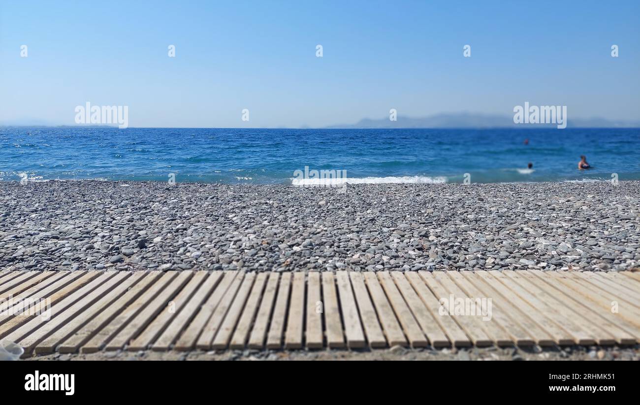 Psalidi Beach in Kos, a serene seaside vacation spot. Summertime. Stock Photo