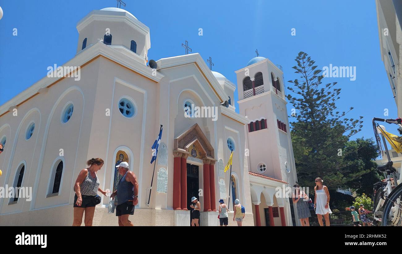 Visitors at Church of Agia Paraskevi in Kos Town, Greece Stock Photo