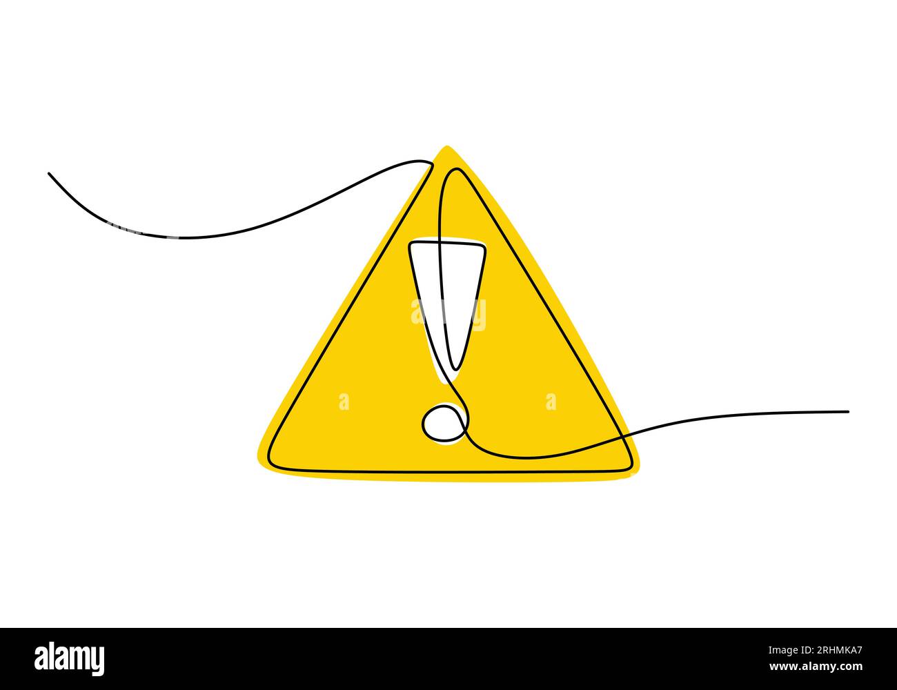 Exclamation mark - School education object, one line drawing continuous design, vector illustration. Stock Vector