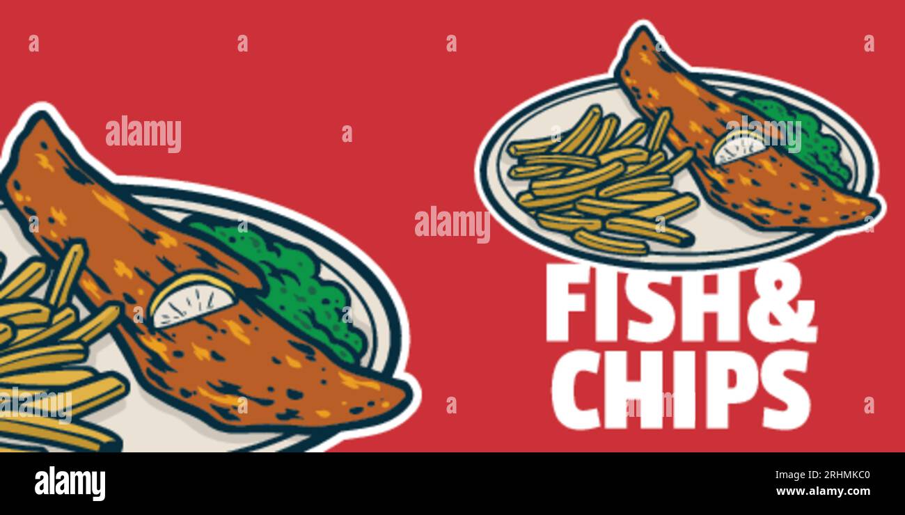 Fish and Chips Cartoon style colorful vector illustration. Seafood