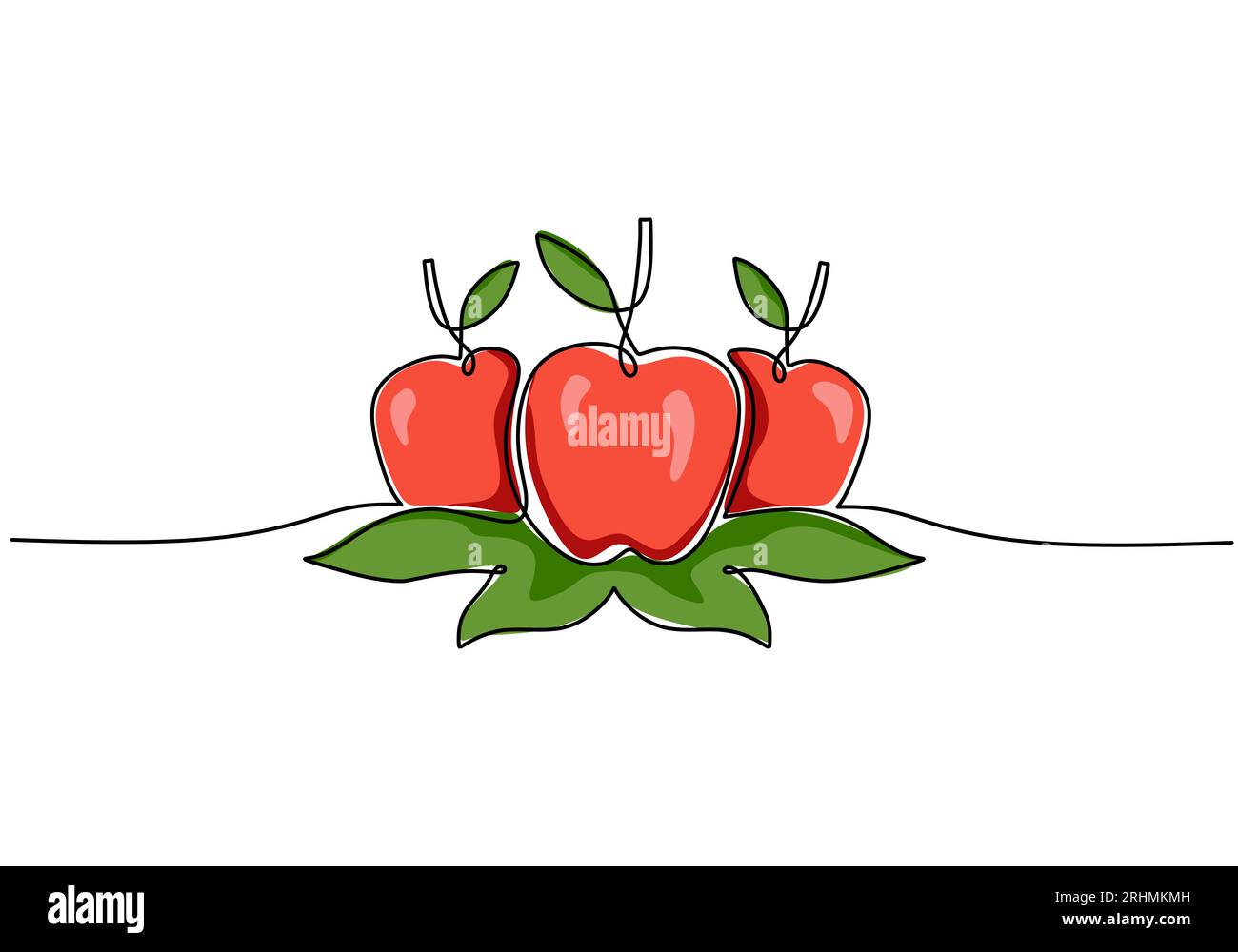 Apple continuous one line drawing, fruit vector illustration. Stock Vector