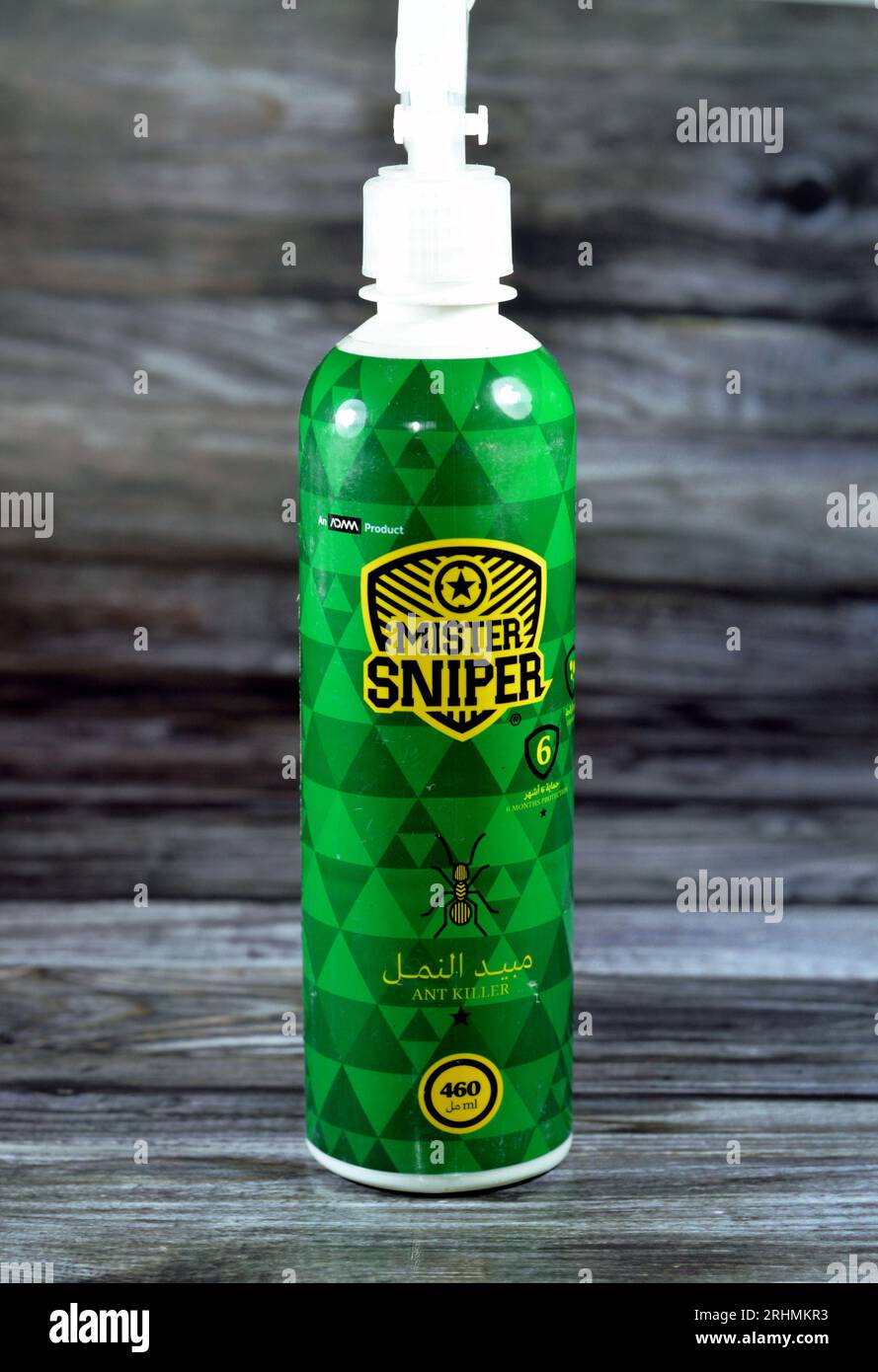 Cairo, Egypt, August 4 2023 Mister Sniper ant killer spray, Kills Ants