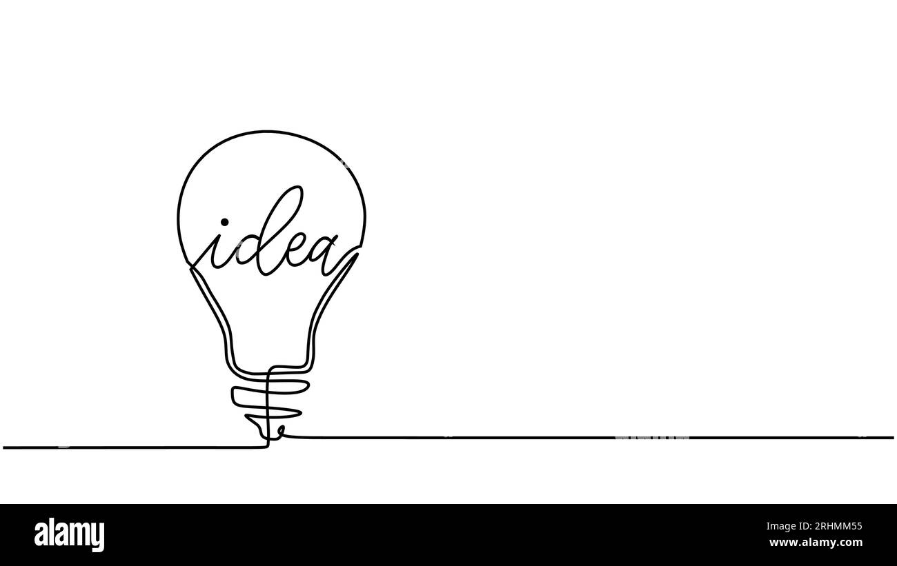 One line drawing light bulb symbol idea. Continuous line style
