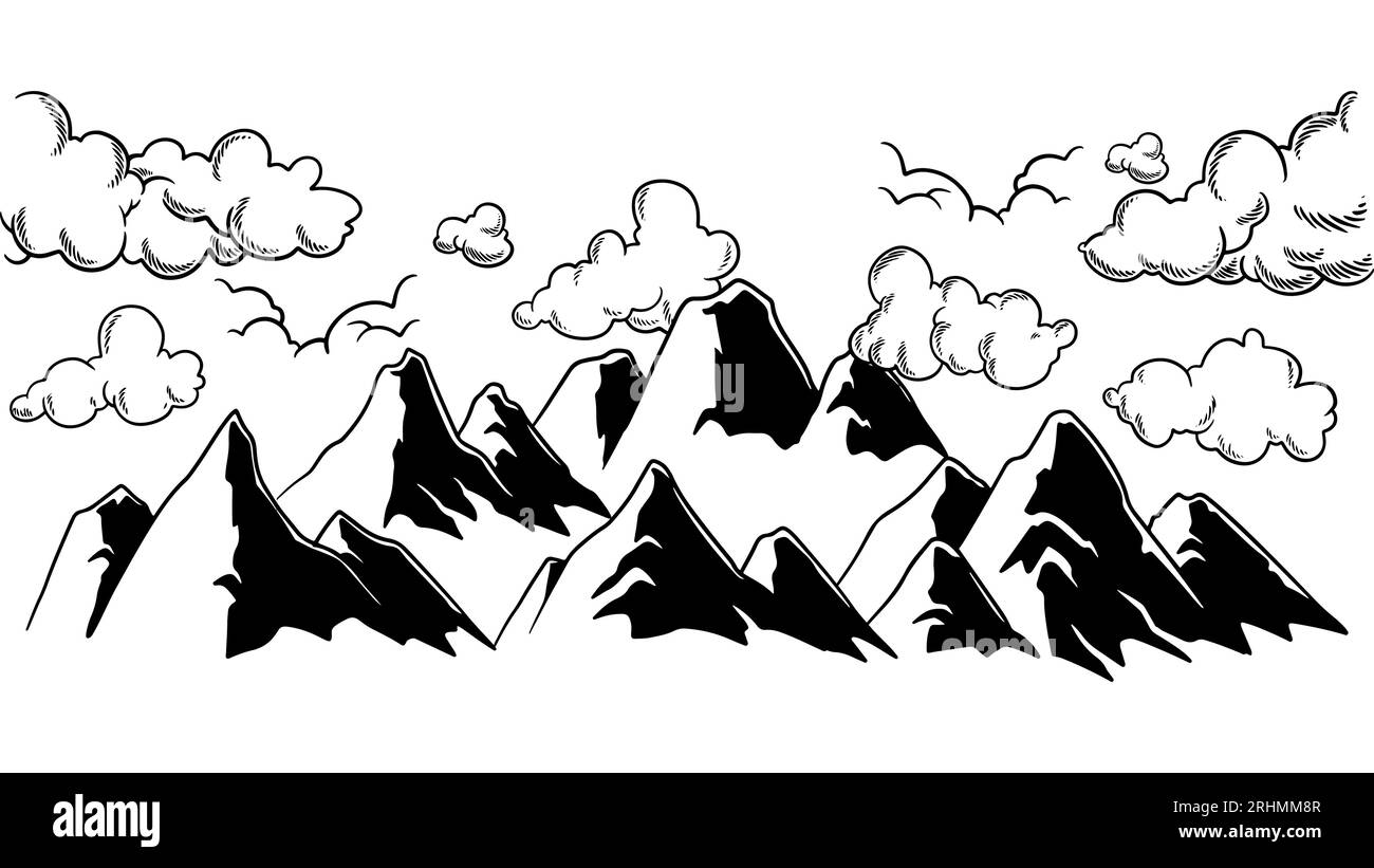 Vintage mountain vector illustration. Glacier black landscape drawing ...