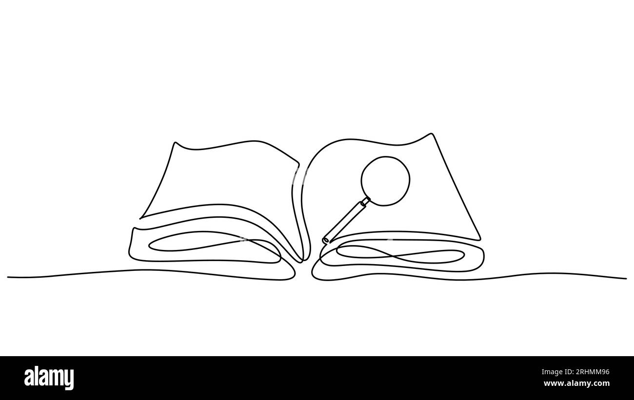 Continuous one line drawing of an open book. Vector illustration