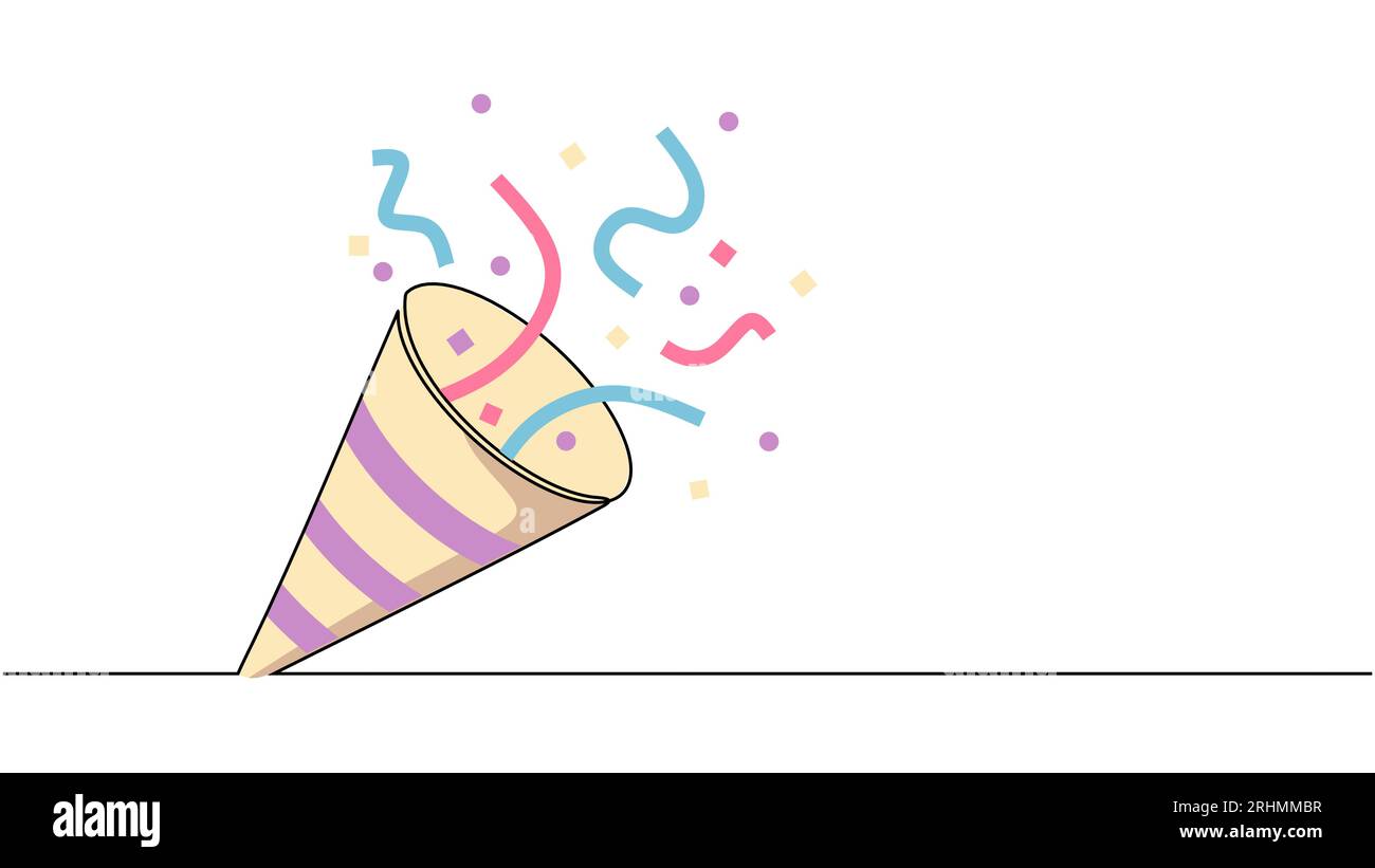 Party popper one continuous line drawing. Confetti icon object