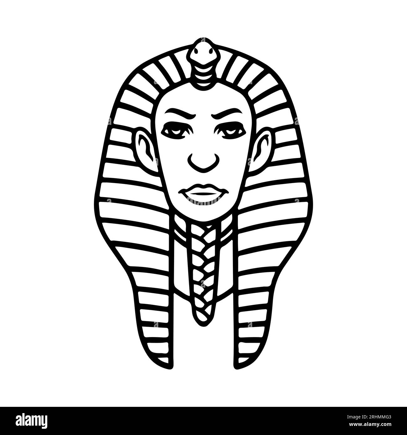 Pharaoh cleopatra, Egyptian woman hand drawn, female hand drawing doodle vector illustration black and white. Stock Vector