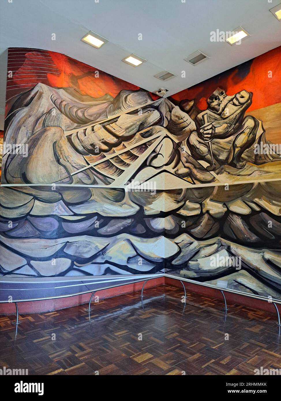 Mexico City, Mexico - August 9, 2023: Mural From Porfirismo to the Revolution by painter David Alfaro Siqueiros inside the National Museum of History Stock Photo