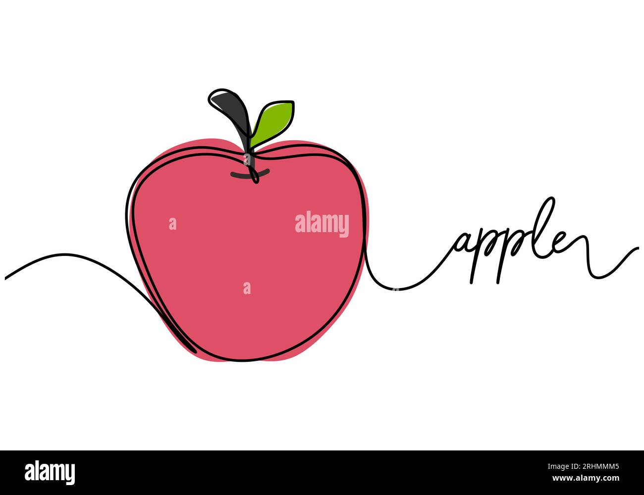Apple continuous one line drawing, fruit vector illustration. Stock Vector