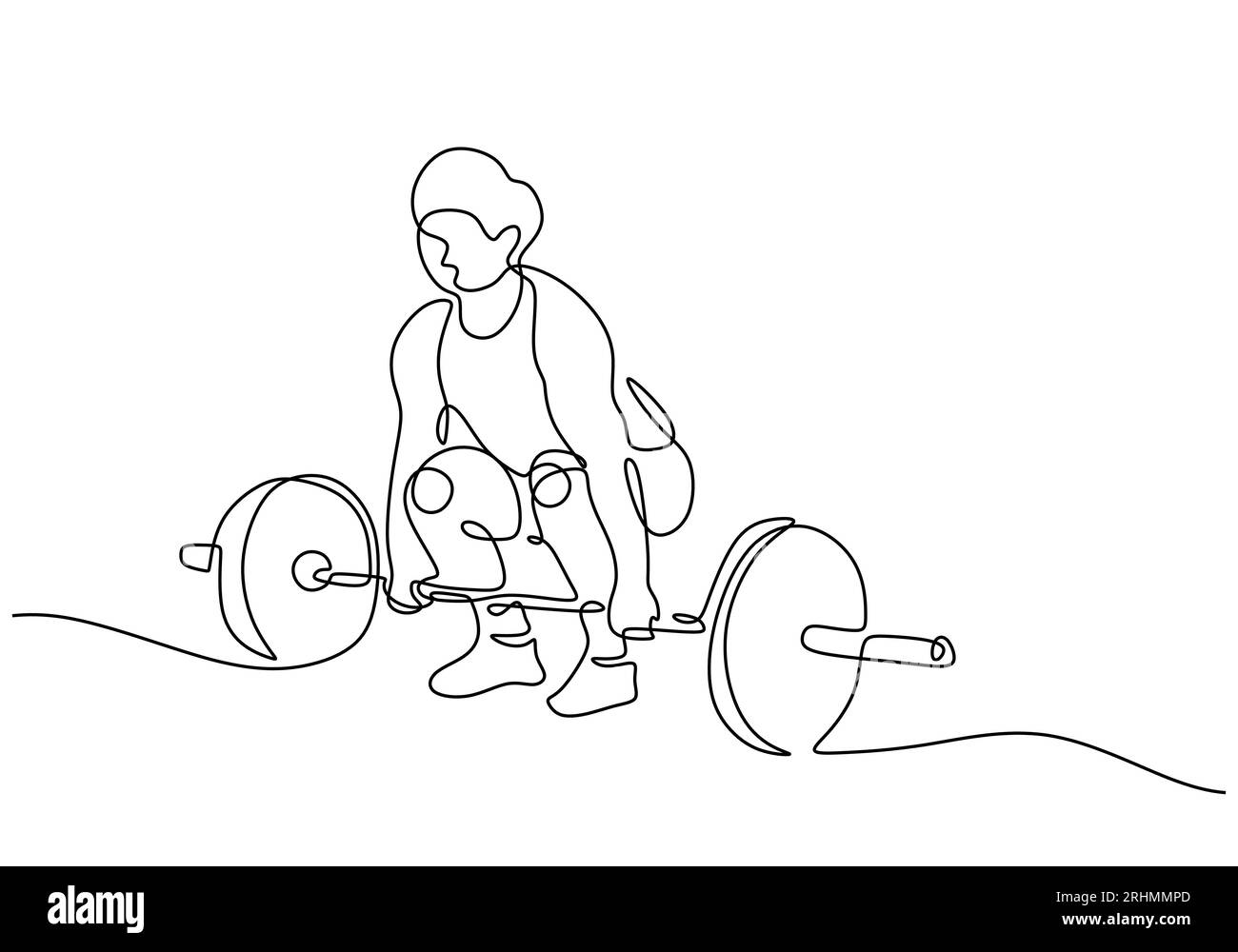 Weight training drawing of woman muscle vector. Female holding barbell