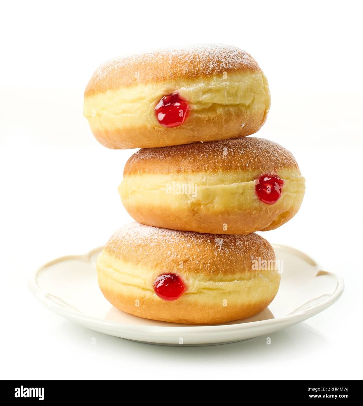 freshly baked jelly donuts isolated on white background Stock Photo