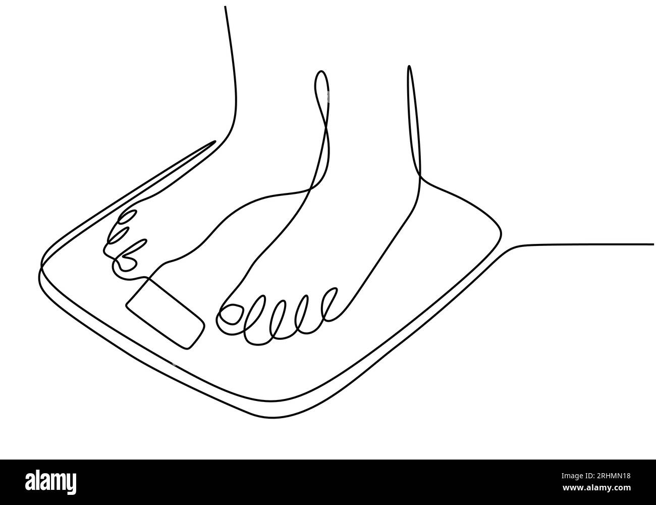 feet on the floor scales one line drawing style vector illustration. Stock Vector