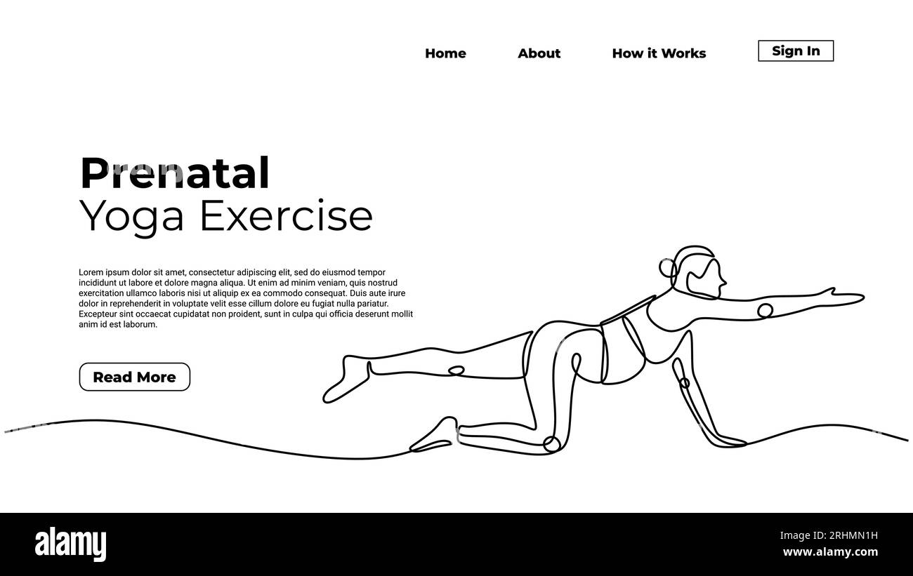 Prenatal yoga Continuous one line art drawing. landing page template web concept, vector illustration editable stroke Stock Vector