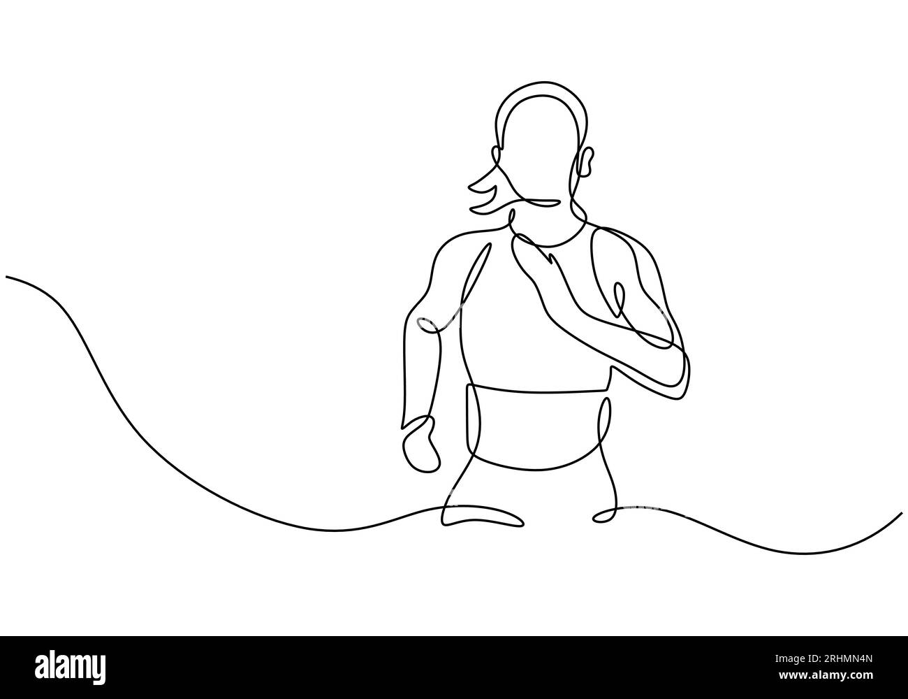 Sport woman running, speed power continuous line art drawing, one hand drawn minimalist vector