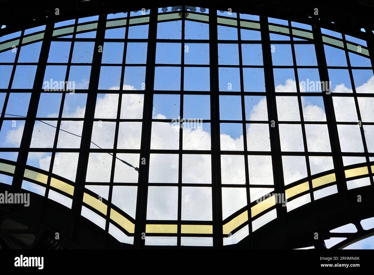 Den Bosch, Netherlands - August 15, 2023: Stained glass in the 19th century canopy at the railway station in 's-Hertogenbosch (Den Bosch) Stock Photo