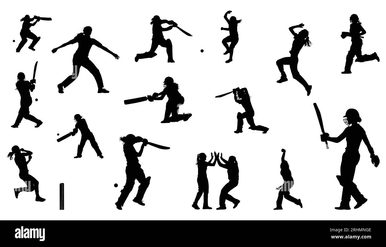 female cricket player silhouette Stock Vector