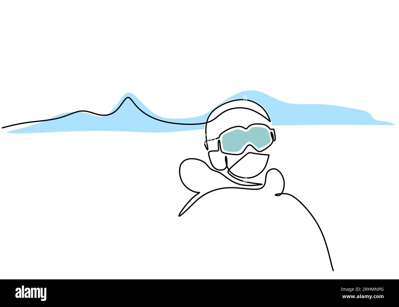 Man wearing Ski Goggles One Line Drawing Continuous Hand Drawn Sport