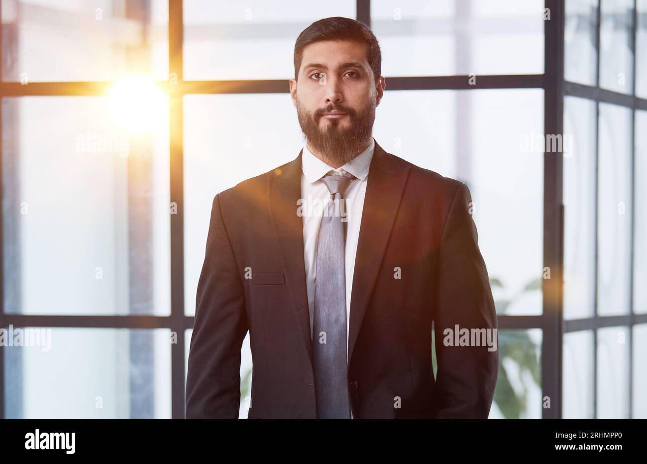 Portrait of successful businessman standing in office Stock Photo - Alamy