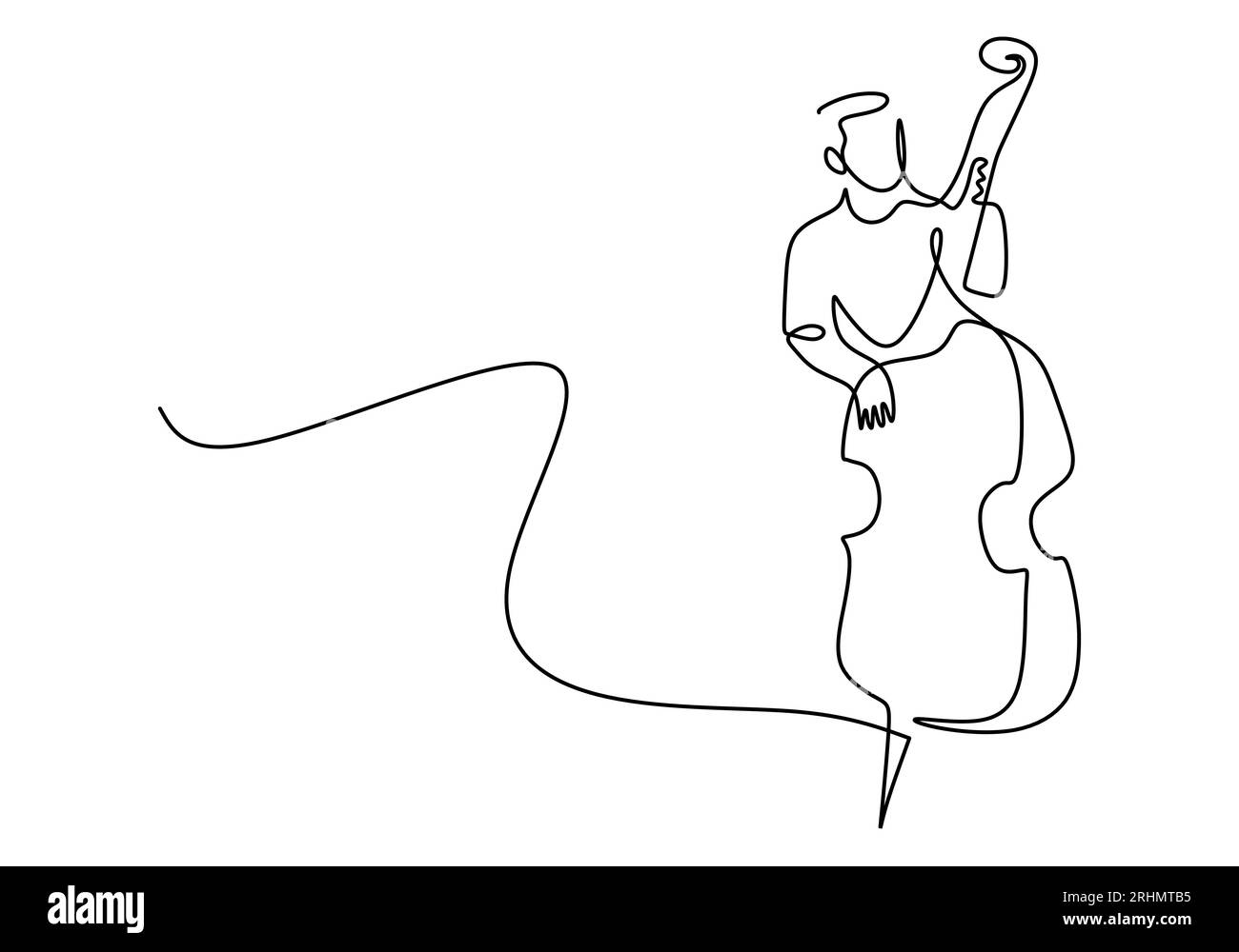 One continuous single line of bass music player isolated on white