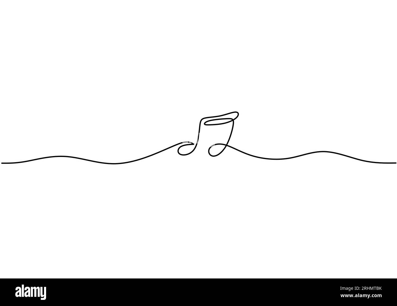 Continuous one single line of music notes symbol isolated on white