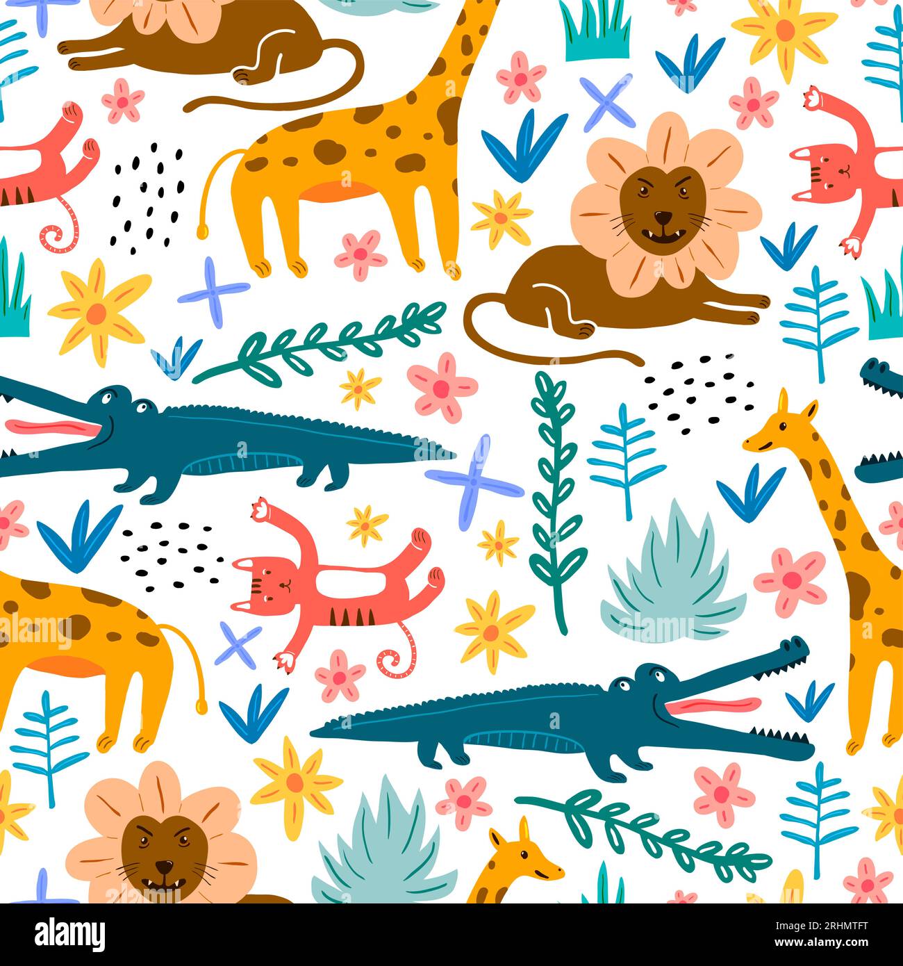 Seamless pattern of lion, crocodile, giraffe and zebra cute animal in ...
