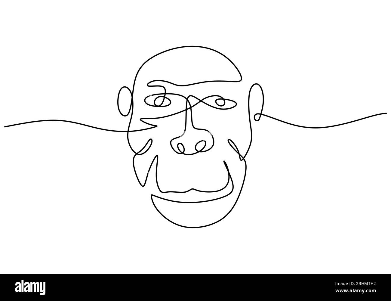 One continuous single line of monkey face isolated on white background. Stock Vector
