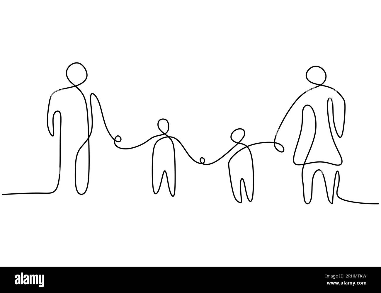 One continuous single line of four family member isolated on white