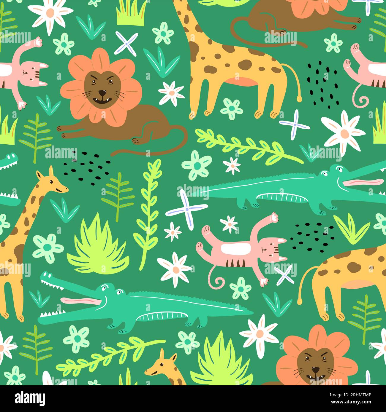 Seamless pattern of lion, crocodile, giraffe and zebra cute animal in ...