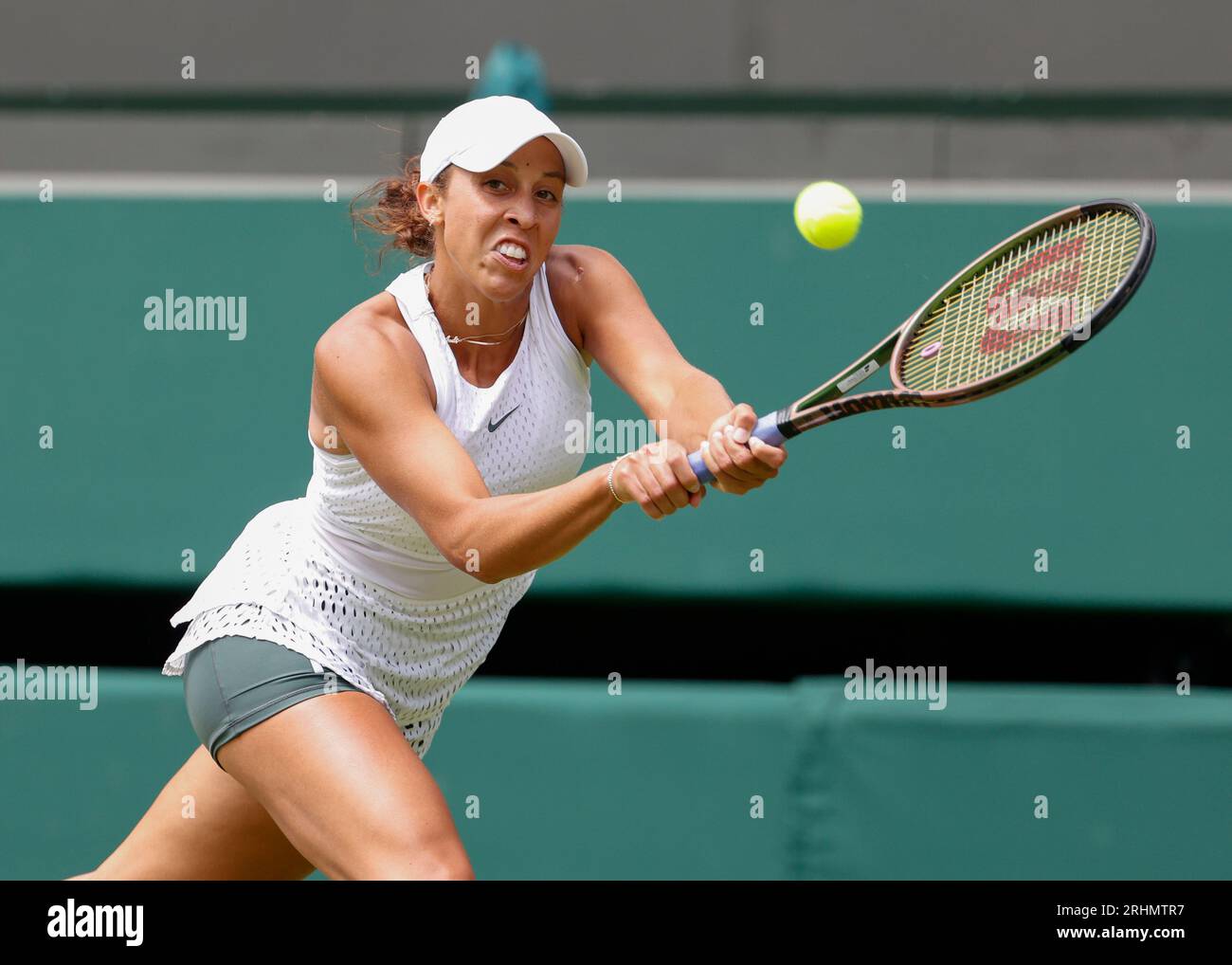 Tennis player Madison Keys (USA) in action at the 2023 Wimbledon Championships ,All England Lawn Tennis and Croquet Club,London,England. Stock Photo