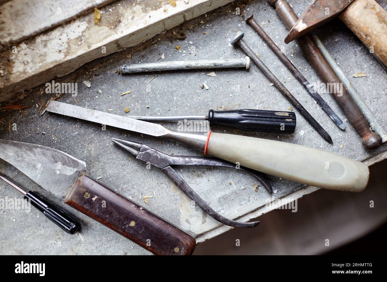 Repairing old damaged window or dismantling before installing new, closeup. Repairing a window
