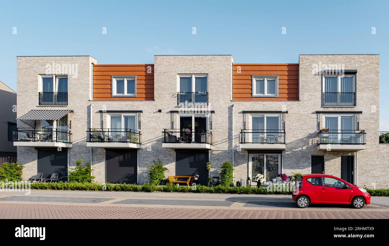 Dutch Suburban area with modern family houses, newly build modern