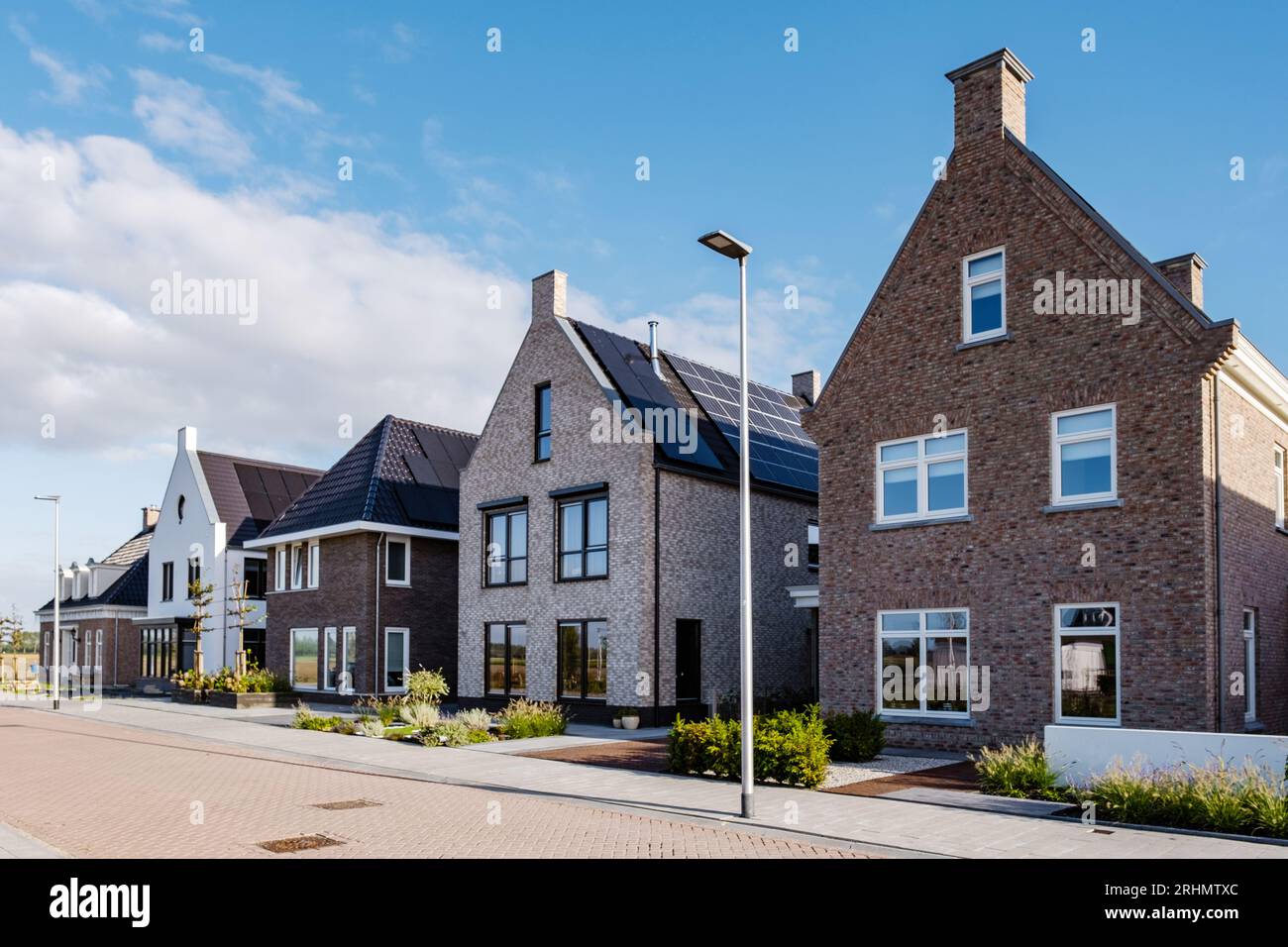 Dutch Suburban area with modern family houses, newly build modern