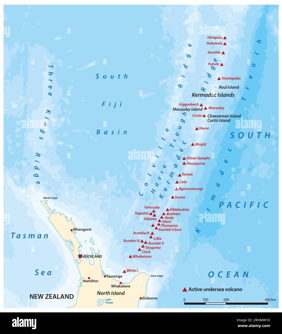 Map of the Kermadec islands and Ridge, New Zealand Stock Photo