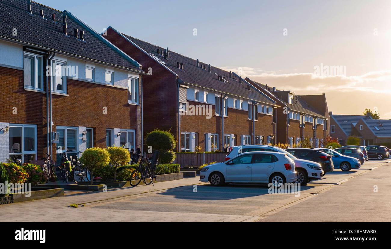 Dutch Suburban area with modern family houses, newly build modern
