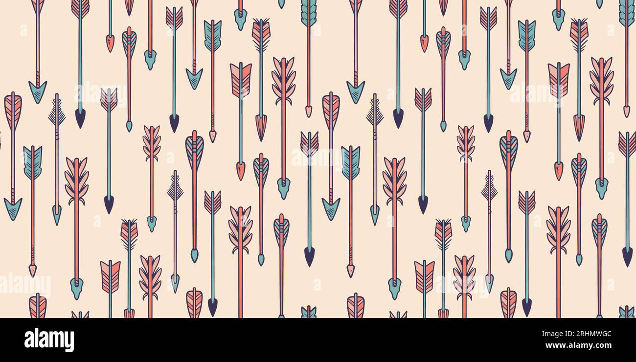 Set of tribal style hand drawn downward colored arrow patterns. Good for textiles, paper, wallpaper and web pages. Vector illustration. Abstract geome Stock Vector
